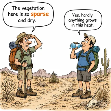 sparse (seyrek, az, kıt) karikatürü — diyalogla bağlam içinde öğren