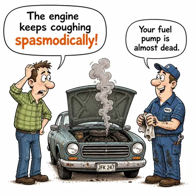 spasmodically (düzensizce, aralıklarla) karikatürü — diyalogla bağlam içinde öğren