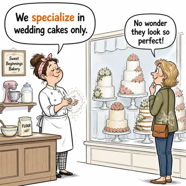 specialize (uzmanlaşmak, özelleşmek) karikatürü — diyalogla bağlam içinde öğren