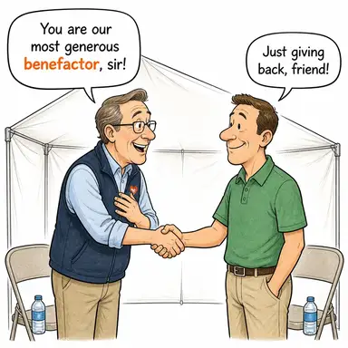 benefactor (hayırsever, bağışçı) karikatürü — diyalogla bağlam içinde öğren