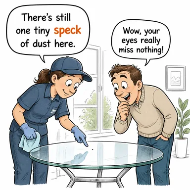 speck (zerre, benek, leke, toz tanesi) karikatürü — diyalogla bağlam içinde öğren