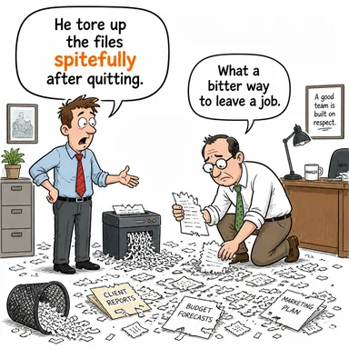 spitefully (kinle, nispet yaparcasına) karikatürü — diyalogla bağlam içinde öğren