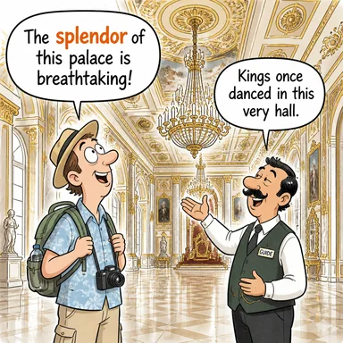 splendor (ihtişam, görkem, saltanat) karikatürü — diyalogla bağlam içinde öğren