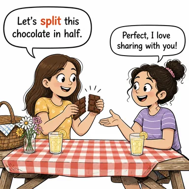 split (bölmek, ayrılmak, yarmak) karikatürü — diyalogla bağlam içinde öğren