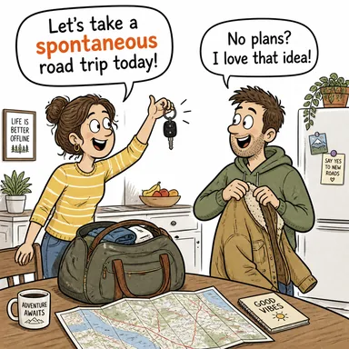 spontaneous (kendiliğinden gelişen, doğal, anlık) karikatürü — diyalogla bağlam içinde öğren