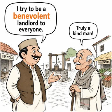 benevolent (hayırsever, iyi niyetli, sevecen) karikatürü — diyalogla bağlam içinde öğren