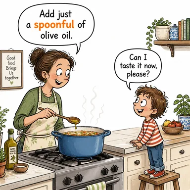 spoonful (bir kaşık dolusu) karikatürü — diyalogla bağlam içinde öğren