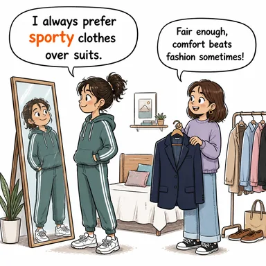 sporty (sportif, spor (tarz)) karikatürü — diyalogla bağlam içinde öğren