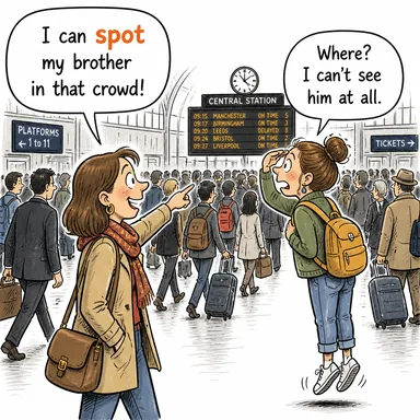 spot (benek, nokta; fark etmek, tespit etmek) karikatürü — diyalogla bağlam içinde öğren