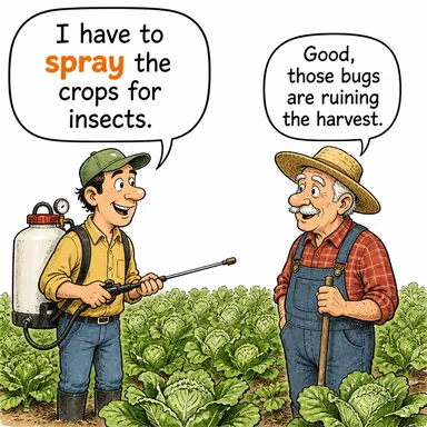 spray (püskürtmek, sıkmak) karikatürü — diyalogla bağlam içinde öğren