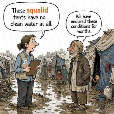 squalid (pis, bakımsız, sefil (yer)) karikatürü — diyalogla bağlam içinde öğren