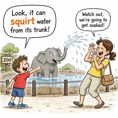 squirt (fışkırmak, fışkırtmak) karikatürü — diyalogla bağlam içinde öğren