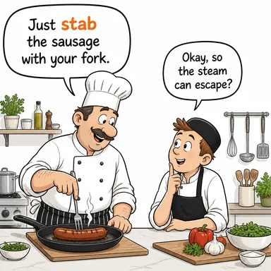 stab (bıçaklamak) karikatürü — diyalogla bağlam içinde öğren