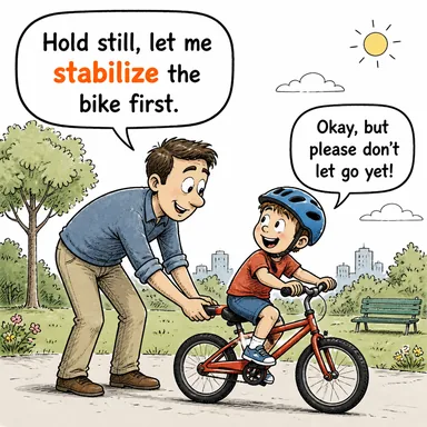 stabilize (istikrar sağlamak, dengelemek, sabitlemek) karikatürü — diyalogla bağlam içinde öğren