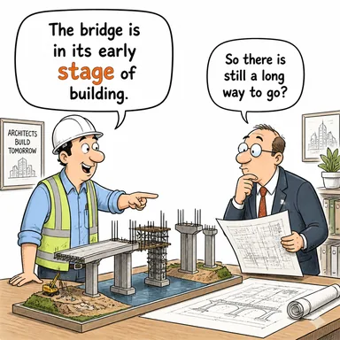 stage (aşama, evre, safha; sahne) karikatürü — diyalogla bağlam içinde öğren