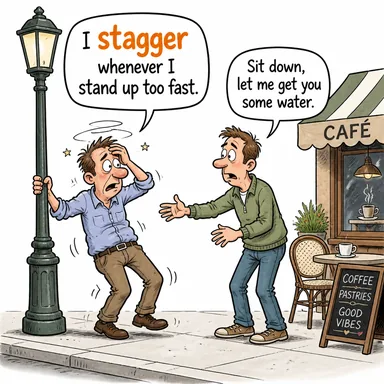stagger (sendelercesine yürümek; şaşırtmak, sersemletmek) karikatürü — diyalogla bağlam içinde öğren