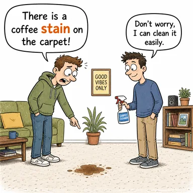 stain (leke; (mecaz) yüz karası) karikatürü — diyalogla bağlam içinde öğren