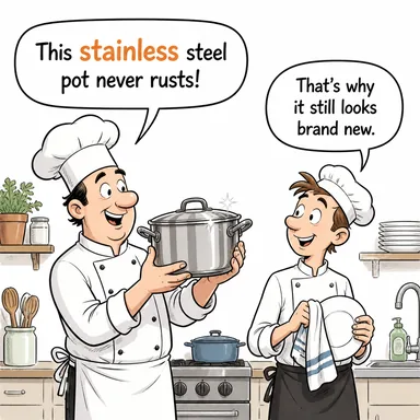 stainless (paslanmaz (çelik); lekesiz) karikatürü — diyalogla bağlam içinde öğren