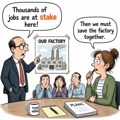stake (bahis, menfaat; kazık) karikatürü — diyalogla bağlam içinde öğren