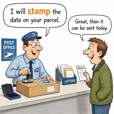 stamp (damgalamak; ayağını yere vurmak; pul (isim)) karikatürü — diyalogla bağlam içinde öğren