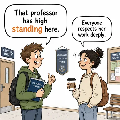 standing (itibar, statü; süreklilik) karikatürü — diyalogla bağlam içinde öğren