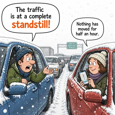 standstill (durma noktası, tam durgunluk) karikatürü — diyalogla bağlam içinde öğren