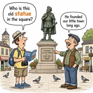 statue (heykel, anıt) karikatürü — diyalogla bağlam içinde öğren