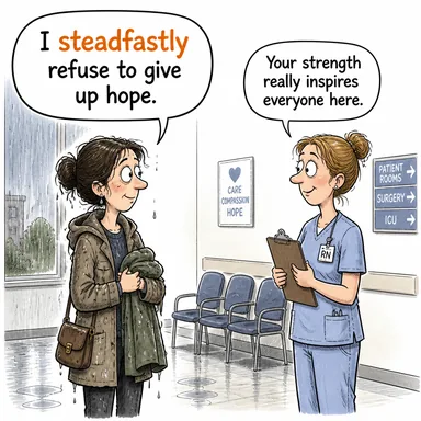 steadfastly (sebatla, istikrarla, kararlılıkla) karikatürü — diyalogla bağlam içinde öğren