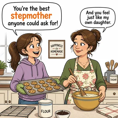 stepmother (üvey anne) karikatürü — diyalogla bağlam içinde öğren