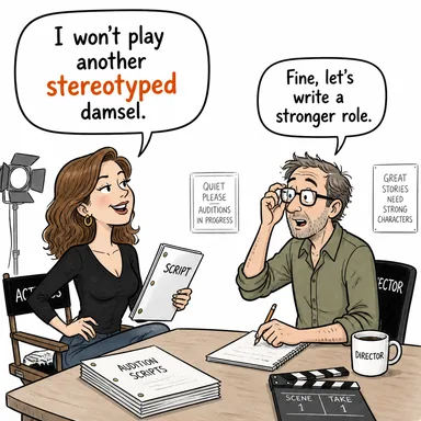 stereotyped (basmakalıp, klişeleşmiş) karikatürü — diyalogla bağlam içinde öğren