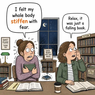stiffen (katılaşmak, sertleşmek, gerginleşmek) karikatürü — diyalogla bağlam içinde öğren