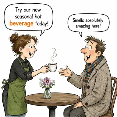 beverage (içecek) karikatürü — diyalogla bağlam içinde öğren