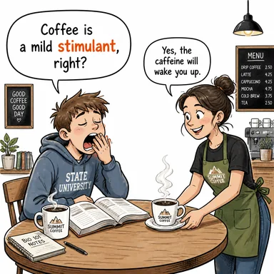 stimulant (uyarıcı (madde)) karikatürü — diyalogla bağlam içinde öğren