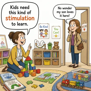 stimulation (dürtü, uyarılma, teşvik) karikatürü — diyalogla bağlam içinde öğren