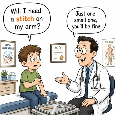 stitch (dikiş) karikatürü — diyalogla bağlam içinde öğren