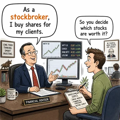 stockbroker (borsa simsarı, borsacı) karikatürü — diyalogla bağlam içinde öğren