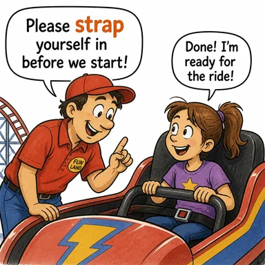 strap (kayış; kayışla bağlamak) karikatürü — diyalogla bağlam içinde öğren
