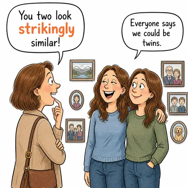 strikingly (çarpıcı bir biçimde, göze çarpan şekilde) karikatürü — diyalogla bağlam içinde öğren