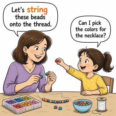 string (ipe dizmek, asmak, (müzik aleti) tel takmak) karikatürü — diyalogla bağlam içinde öğren