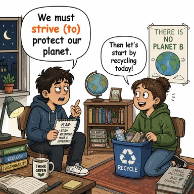 strive (to) (çabalamak, gayret etmek, uğraşmak) karikatürü — diyalogla bağlam içinde öğren