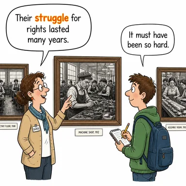 struggle (mücadele, çaba, kavga) karikatürü — diyalogla bağlam içinde öğren