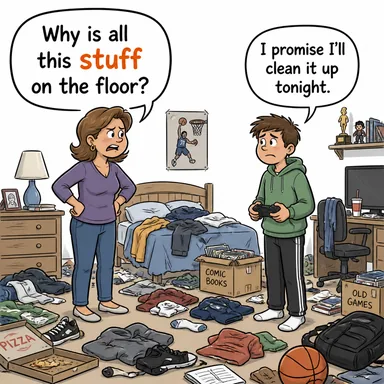 stuff (şey, madde, eşya, ıvır zıvır) karikatürü — diyalogla bağlam içinde öğren