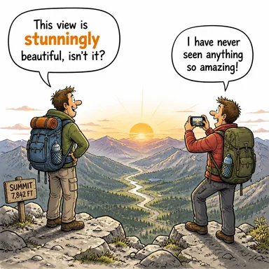 stunningly (şaşırtıcı derecede, büyüleyici bir şekilde) karikatürü — diyalogla bağlam içinde öğren