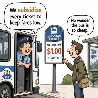 subsidize (mali destek sağlamak, sübvanse etmek) karikatürü — diyalogla bağlam içinde öğren