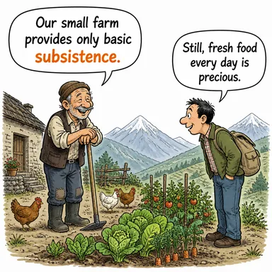 subsistence (geçim, boğaz tokluğu, hayatta kalma) karikatürü — diyalogla bağlam içinde öğren