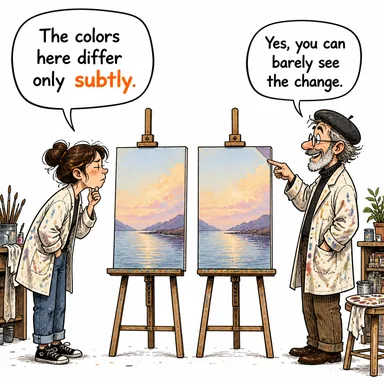 subtly (hafifçe, inceden inceye, ustaca) karikatürü — diyalogla bağlam içinde öğren