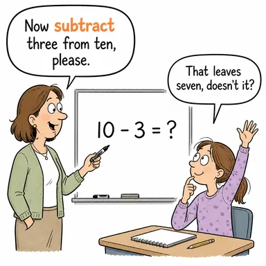 subtract (çıkarmak (matematik), eksiltmek) karikatürü — diyalogla bağlam içinde öğren