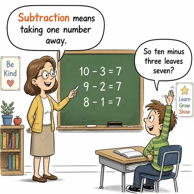 subtraction (çıkarma işlemi, eksiltme) karikatürü — diyalogla bağlam içinde öğren