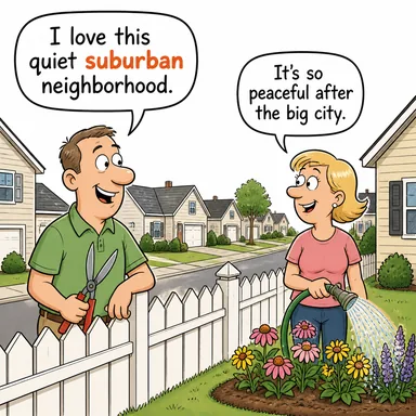 suburban (banliyöye ait, kenar mahalleye özgü) karikatürü — diyalogla bağlam içinde öğren