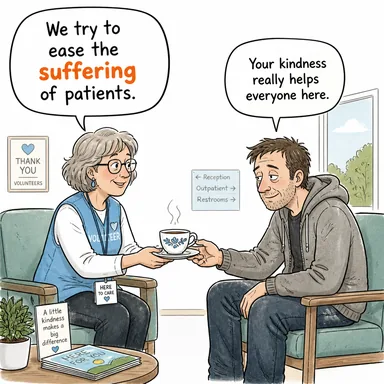 suffering (acı, ızdırap, çile) karikatürü — diyalogla bağlam içinde öğren